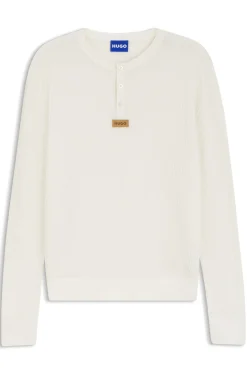 Relaxed-Fit Henley-Pullover aus Baumwolle mit Waffelstruktur