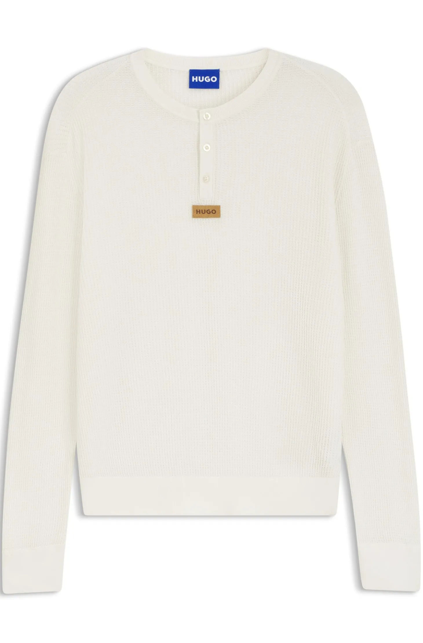 Relaxed-Fit Henley-Pullover aus Baumwolle mit Waffelstruktur