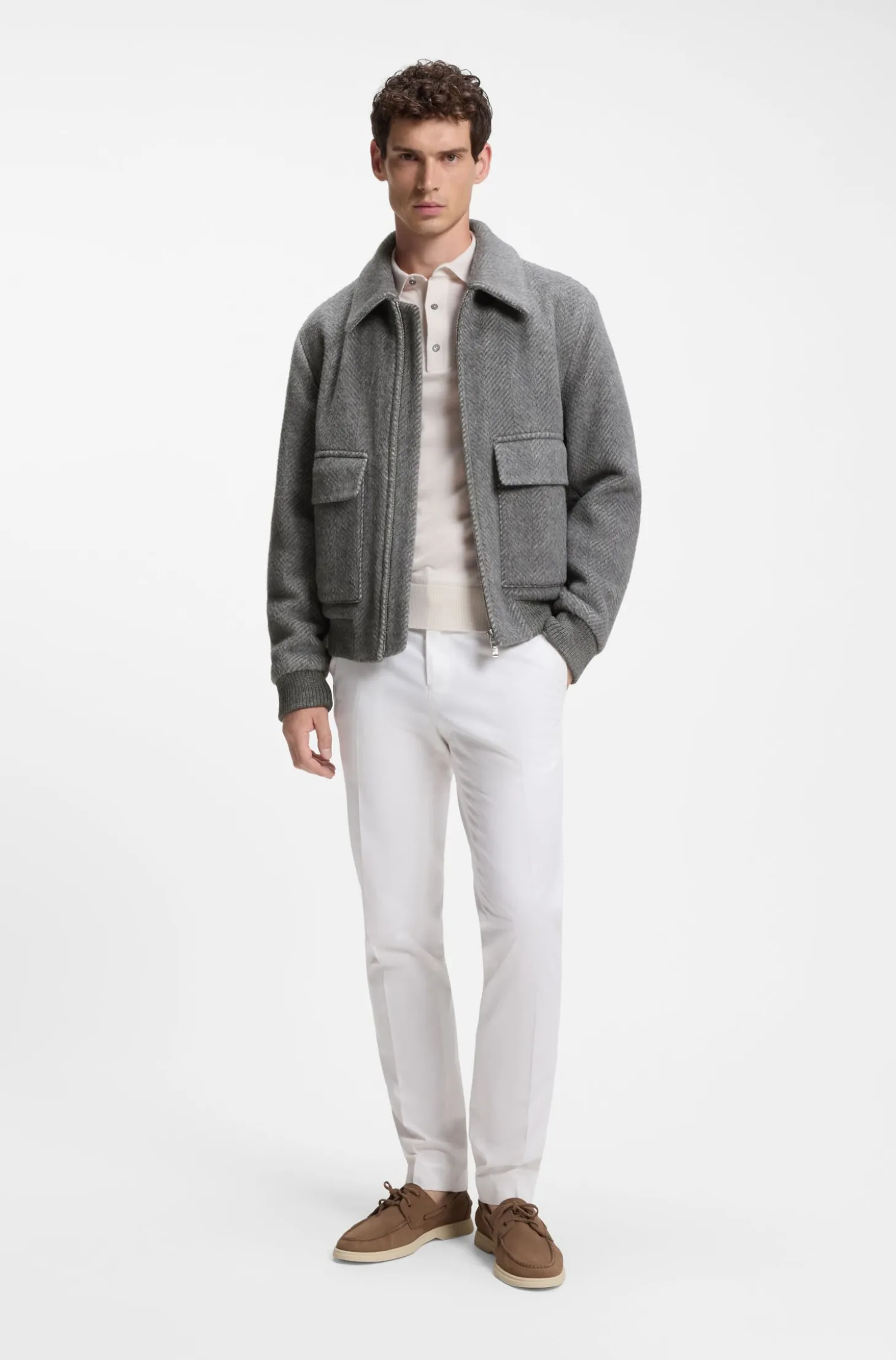 Relaxed-Fit Jacke aus Alpaka-Mix mit Fischgrätmuster