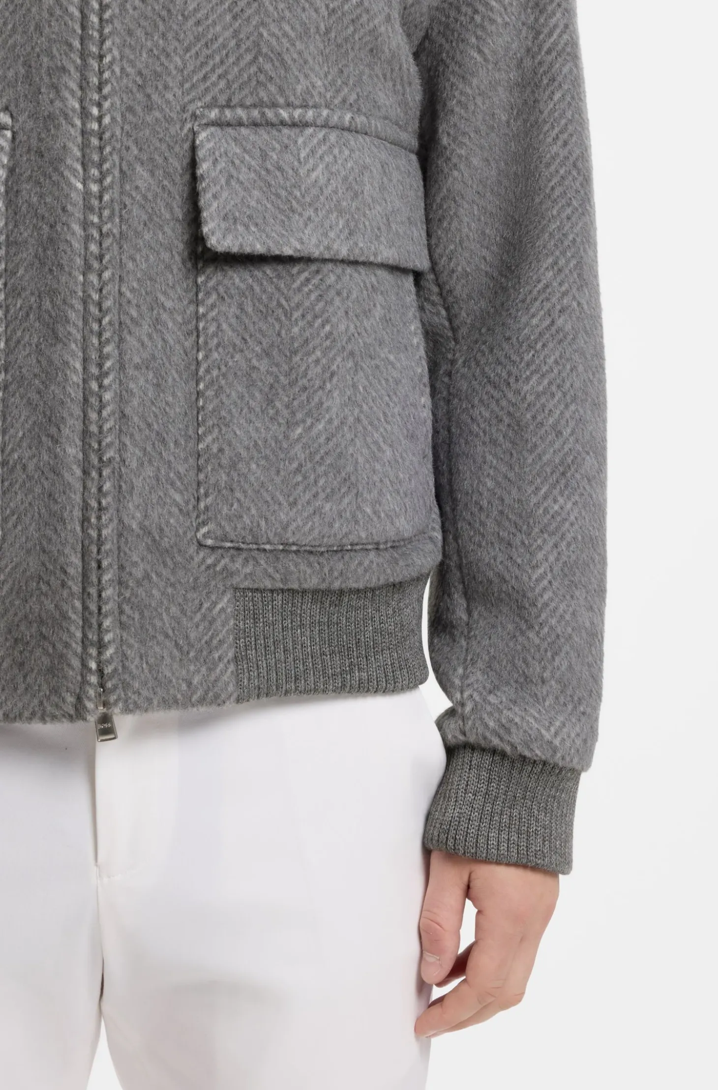 Relaxed-Fit Jacke aus Alpaka-Mix mit Fischgrätmuster