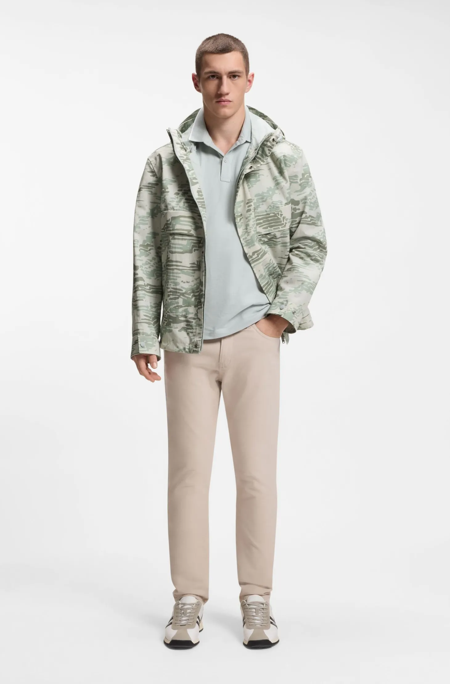 Relaxed-Fit Jacke aus bedrucktem, wasserabweisendem Ripstop