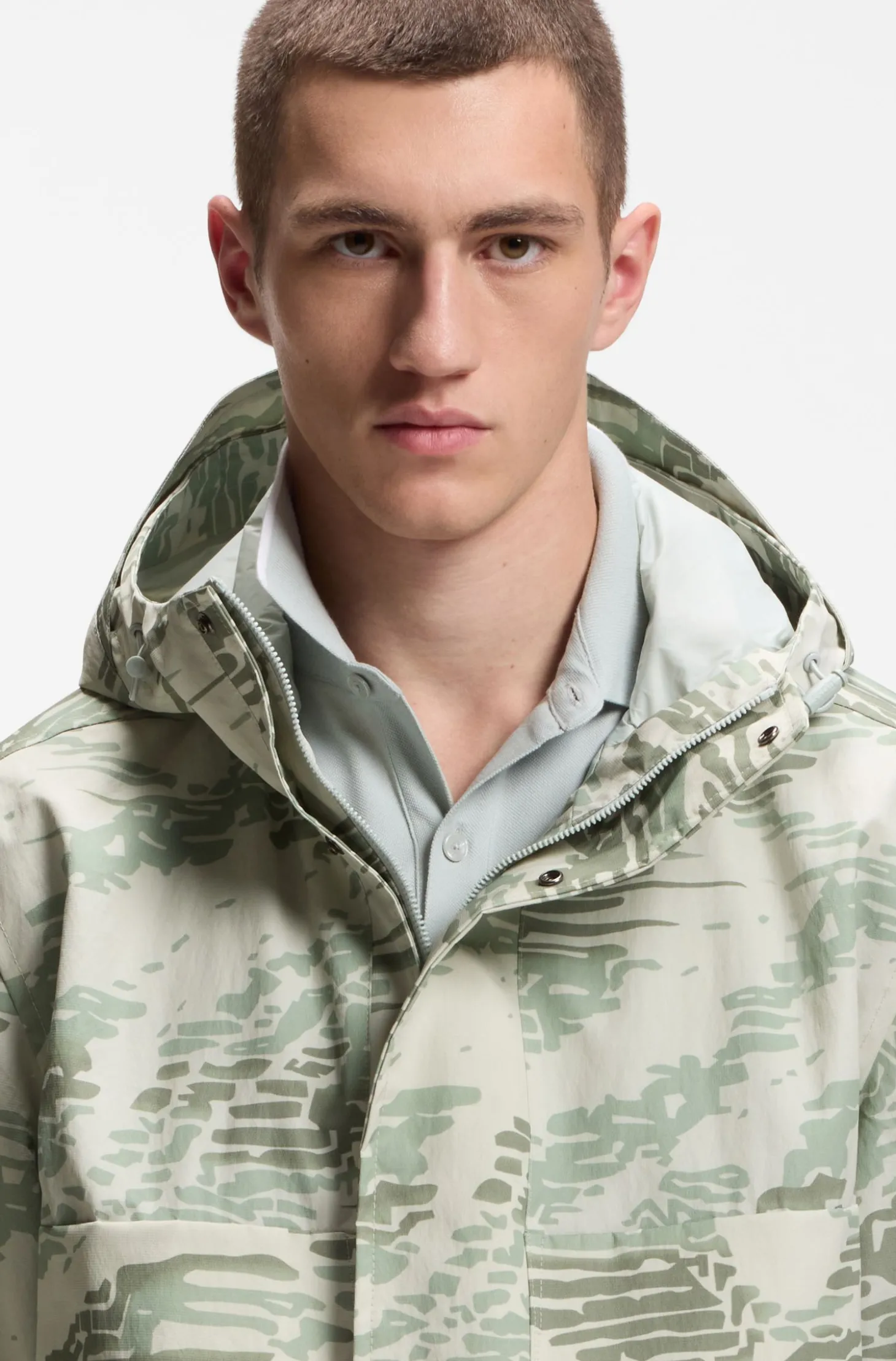 Relaxed-Fit Jacke aus bedrucktem, wasserabweisendem Ripstop