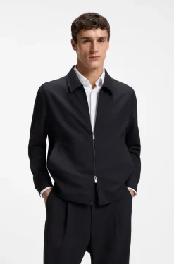 Relaxed-Fit Jacke aus gemusterter Schurwolle mit Reißverschluss