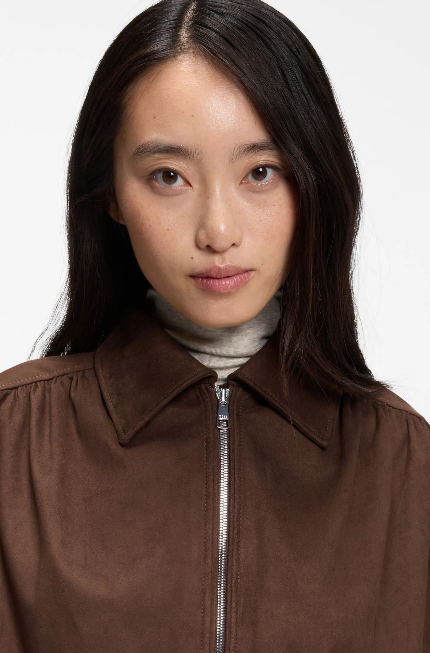 Relaxed-Fit Jacke aus Veloursleder-Imitat mit Reißverschluss