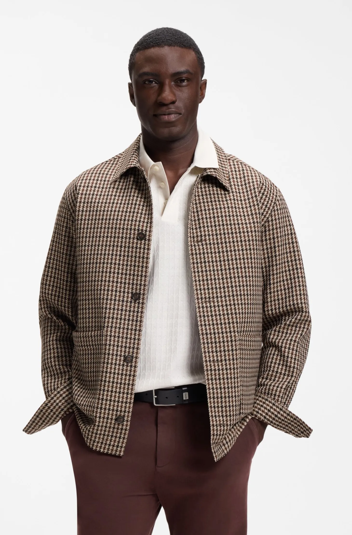 Relaxed-Fit Jacke aus Woll-Mix mit Vichy-Karo