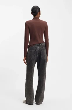 Relaxed-Fit Jeans aus schwarzem, festem Denim in Used-Optik