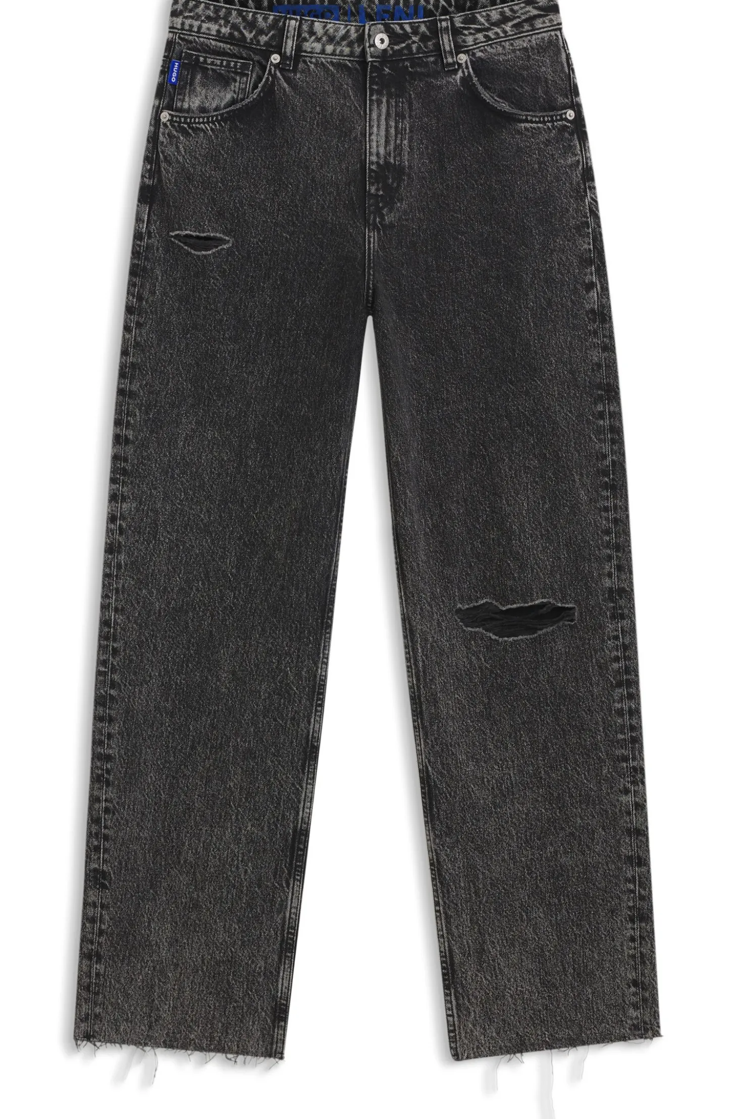 Relaxed-Fit Jeans aus schwarzem, festem Denim in Used-Optik