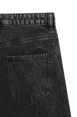 Relaxed-Fit Jeans aus schwarzem, festem Denim in Used-Optik