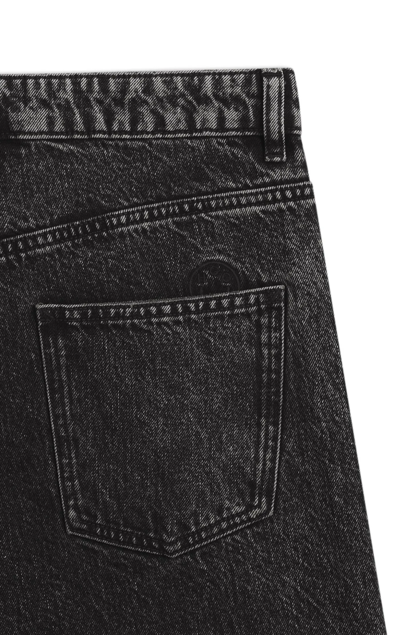 Relaxed-Fit Jeans aus schwarzem, festem Denim in Used-Optik