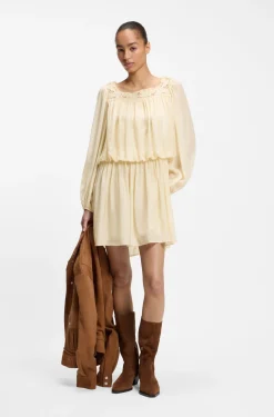 Relaxed-Fit Kleid aus Musselin mit besticktem Ausschnitt