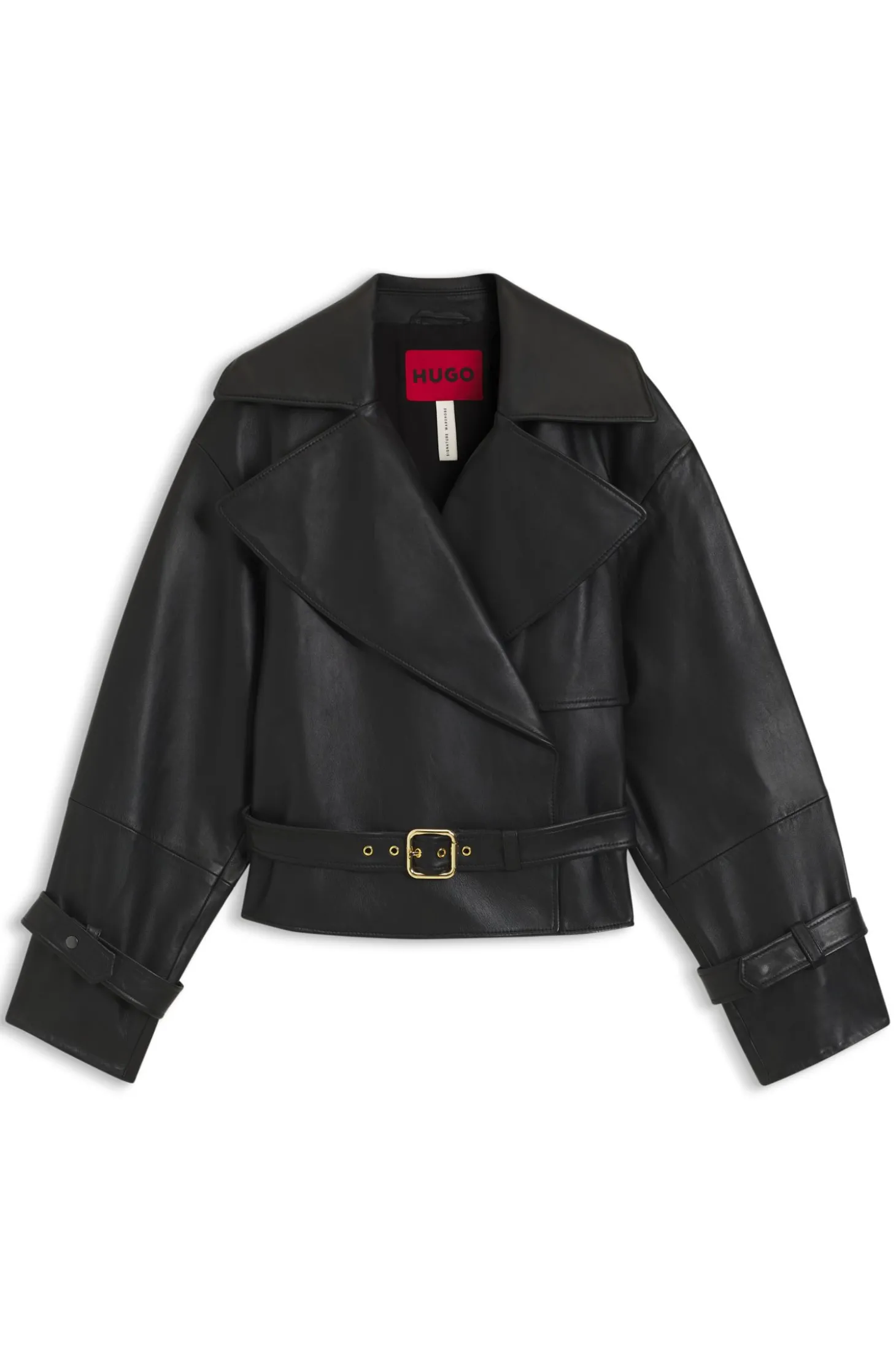 Relaxed-Fit Lederjacke mit Gürtel