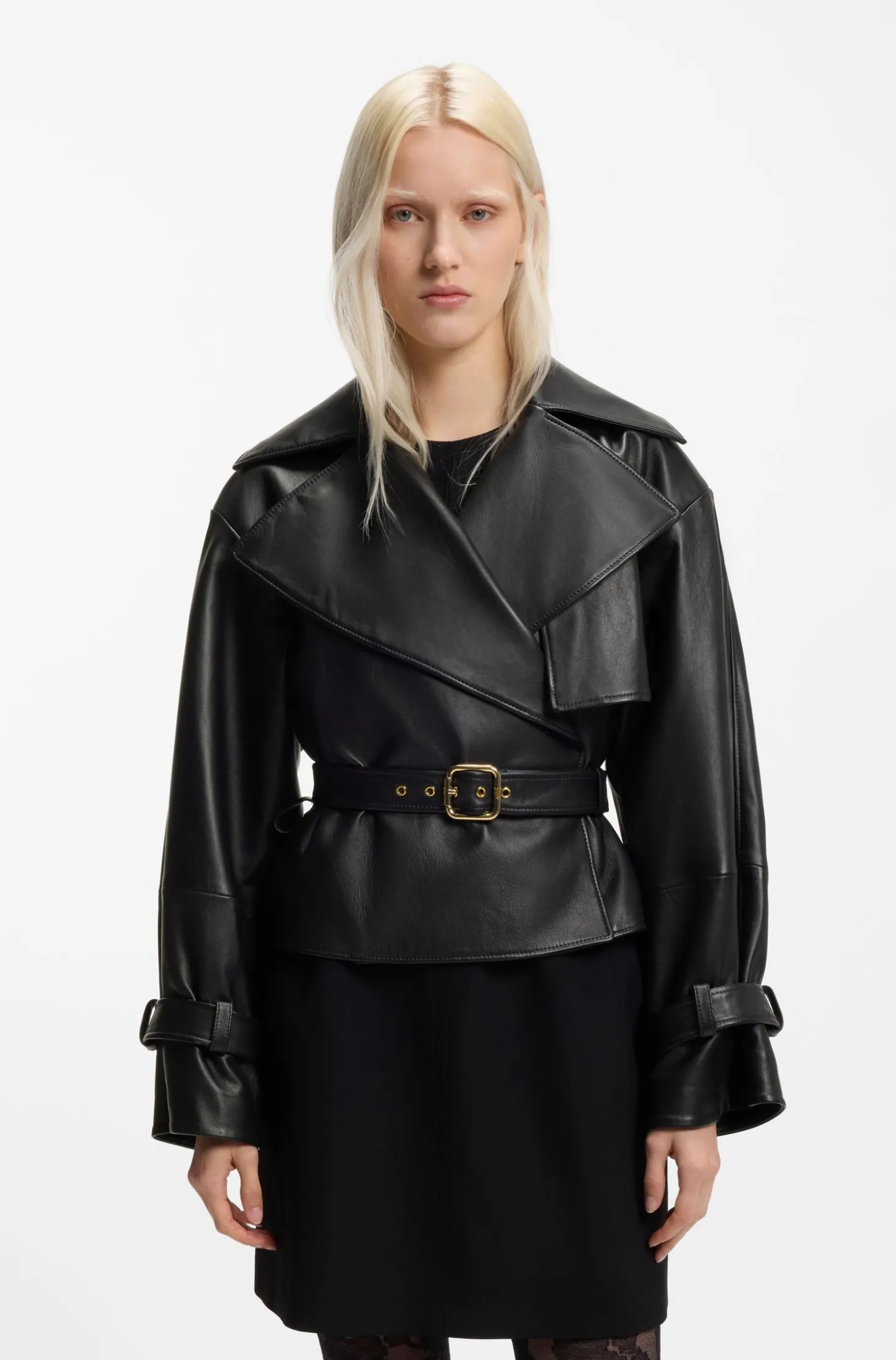Relaxed-Fit Lederjacke mit Gürtel