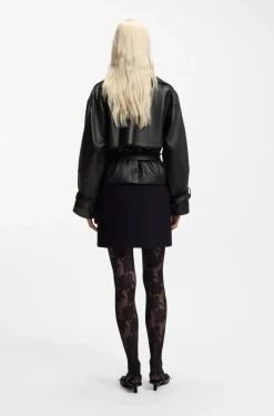 Relaxed-Fit Lederjacke mit Gürtel