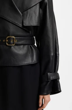 Relaxed-Fit Lederjacke mit Gürtel