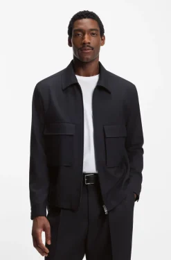 Relaxed-Fit Overshirt aus melierter Schurwolle mit Reißverschluss
