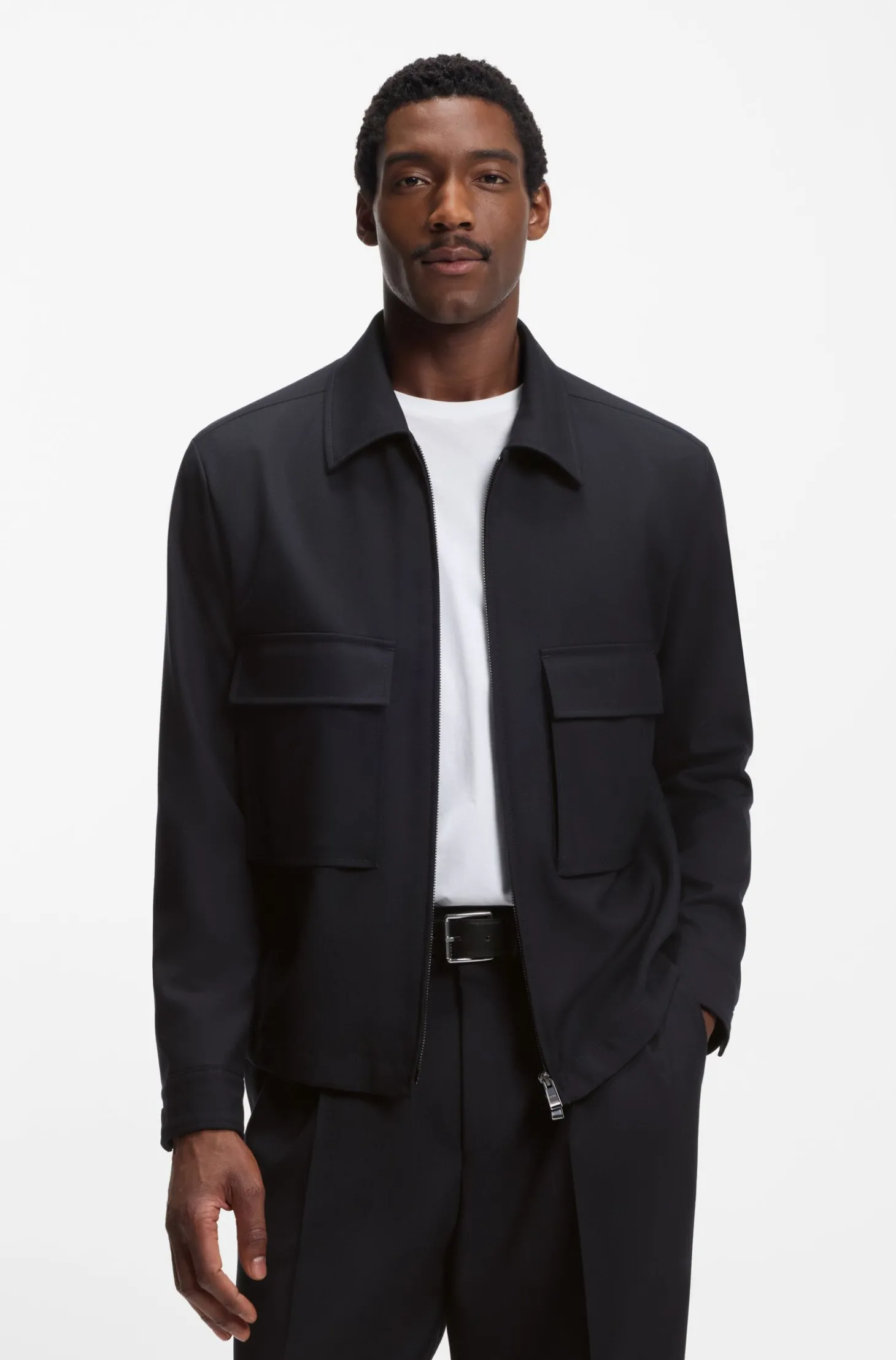 Relaxed-Fit Overshirt aus melierter Schurwolle mit Reißverschluss