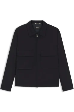 Relaxed-Fit Overshirt aus melierter Schurwolle mit Reißverschluss