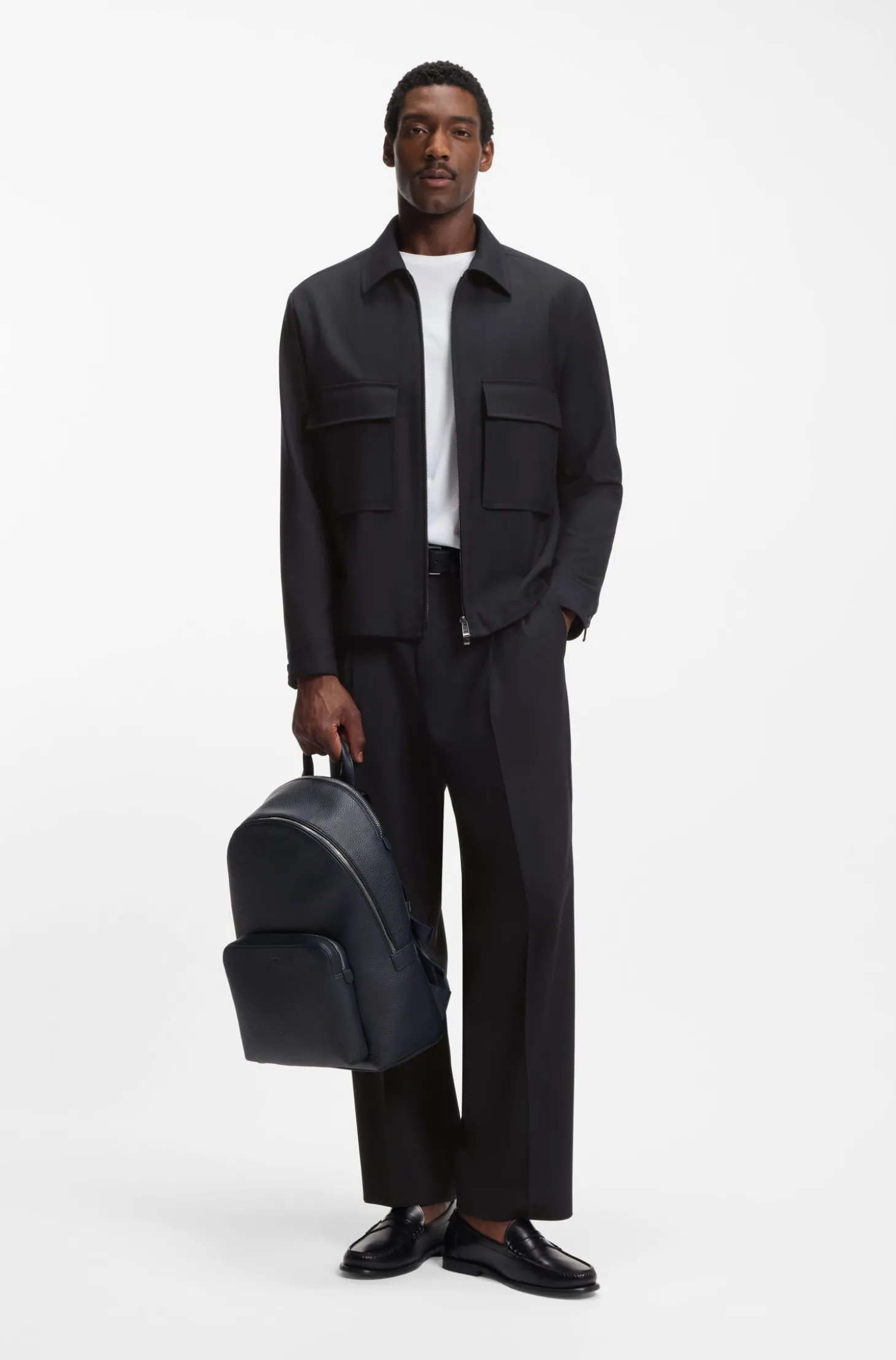 Relaxed-Fit Overshirt aus melierter Schurwolle mit Reißverschluss