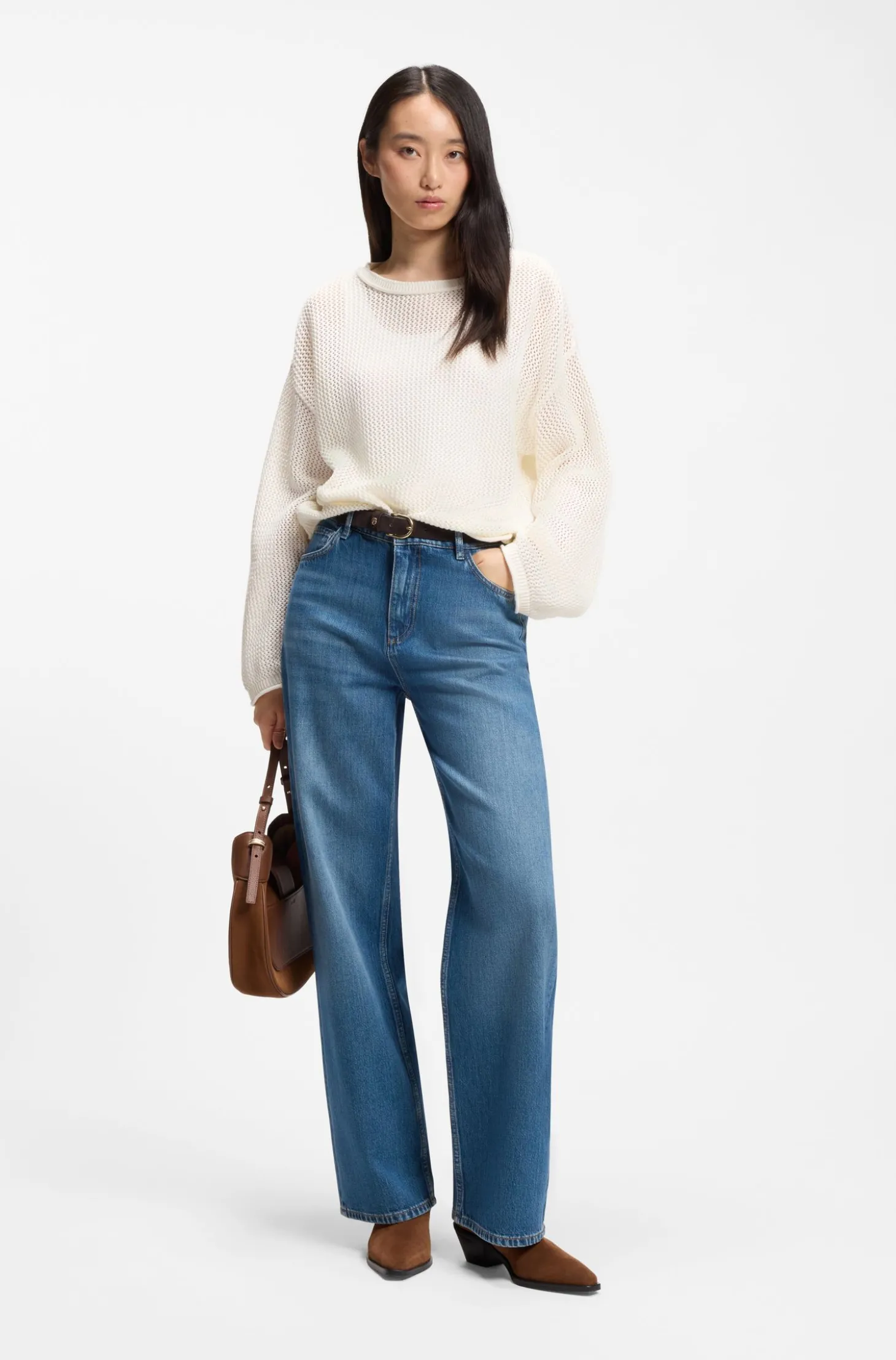 Relaxed-Fit Pullover aus Baumwolle mit Mesh-Struktur