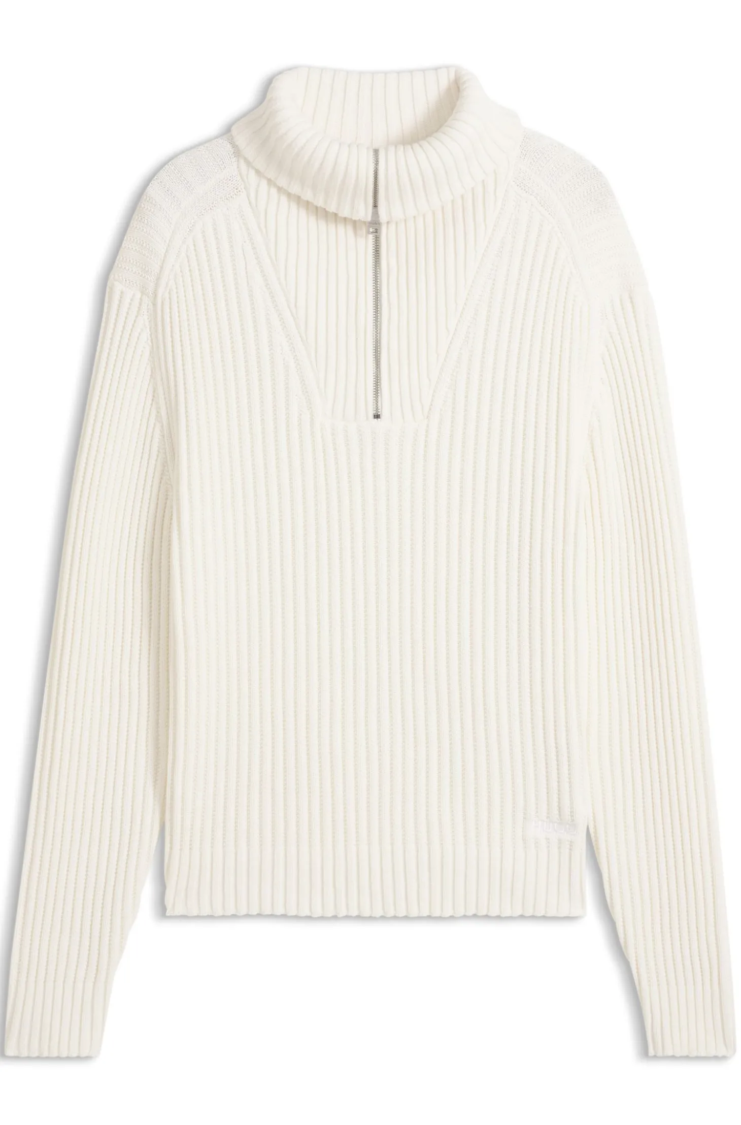 Relaxed-Fit Pullover aus gerippter Baumwolle mit Troyerkragen