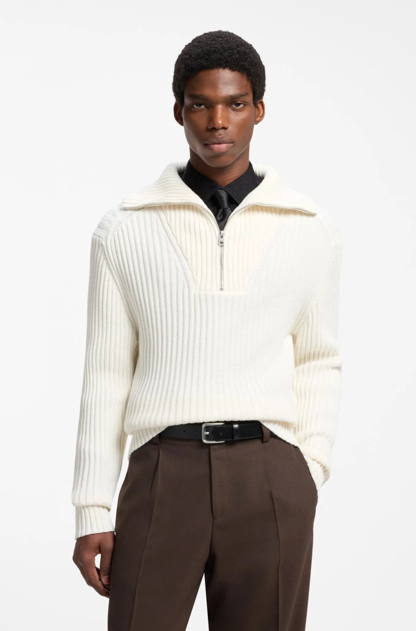 Relaxed-Fit Pullover aus gerippter Baumwolle mit Troyerkragen