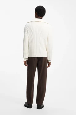 Relaxed-Fit Pullover aus gerippter Baumwolle mit Troyerkragen