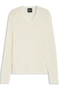 Relaxed-Fit Pullover aus Leinen mit Rippstrick