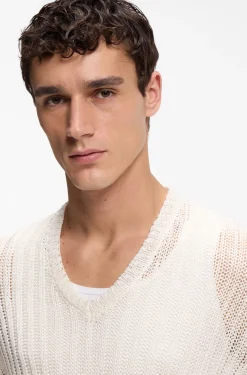 Relaxed-Fit Pullover aus Leinen mit Rippstrick