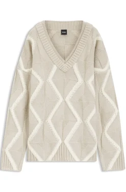 Relaxed-Fit Pullover aus Schurwolle Aran-Strickmuster