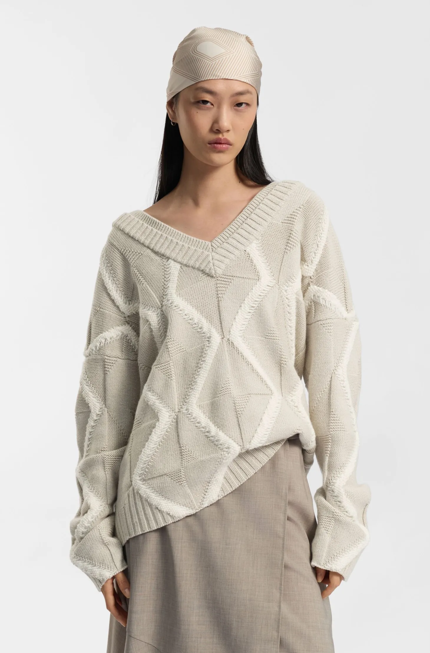 Relaxed-Fit Pullover aus Schurwolle Aran-Strickmuster