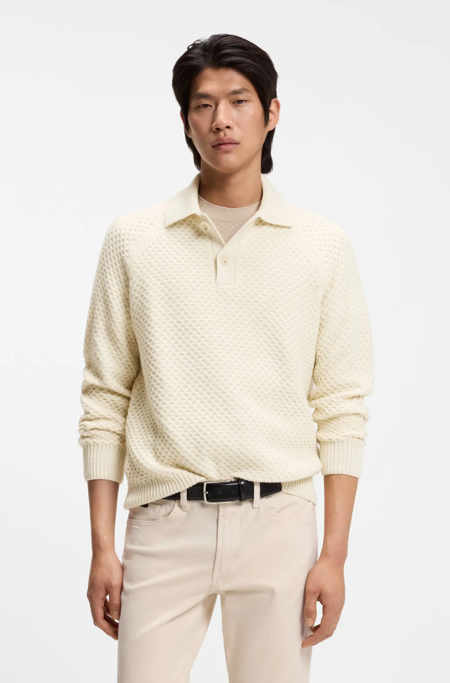 Relaxed-Fit Pullover aus strukturiertem Kaschmir mit Polokragen
