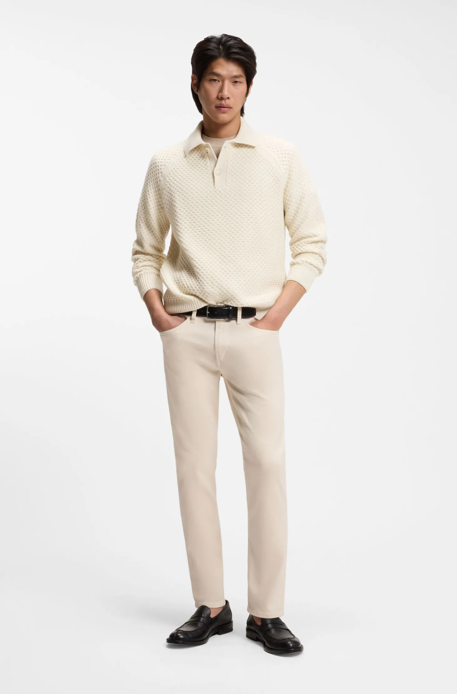 Relaxed-Fit Pullover aus strukturiertem Kaschmir mit Polokragen