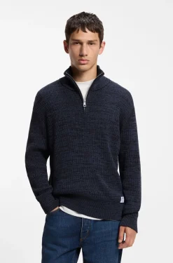 Relaxed-Fit Pullover mit Troyerkragen und Mouliné-Struktur