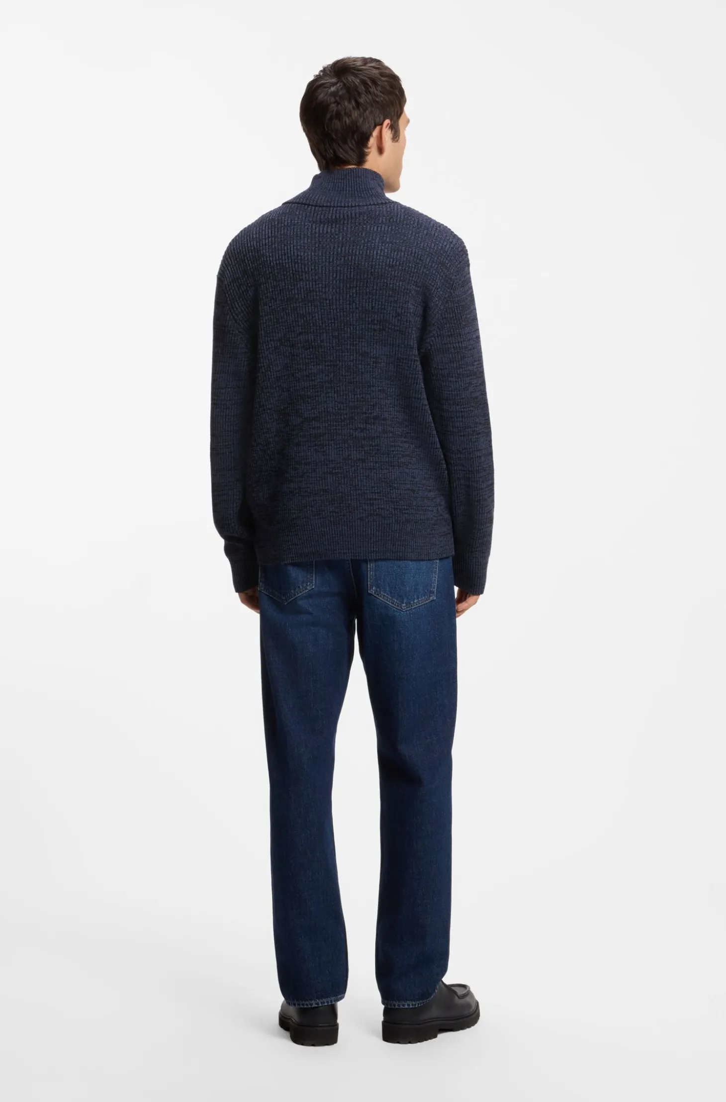 Relaxed-Fit Pullover mit Troyerkragen und Mouliné-Struktur