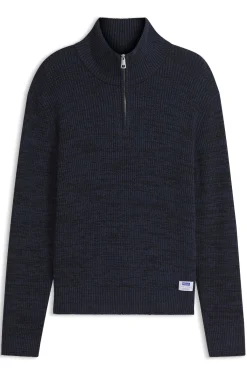 Relaxed-Fit Pullover mit Troyerkragen und Mouliné-Struktur
