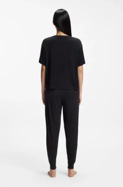 Relaxed-Fit Pyjama-Shirt aus Stretch-Jersey mit kontrastfarbenem Logo
