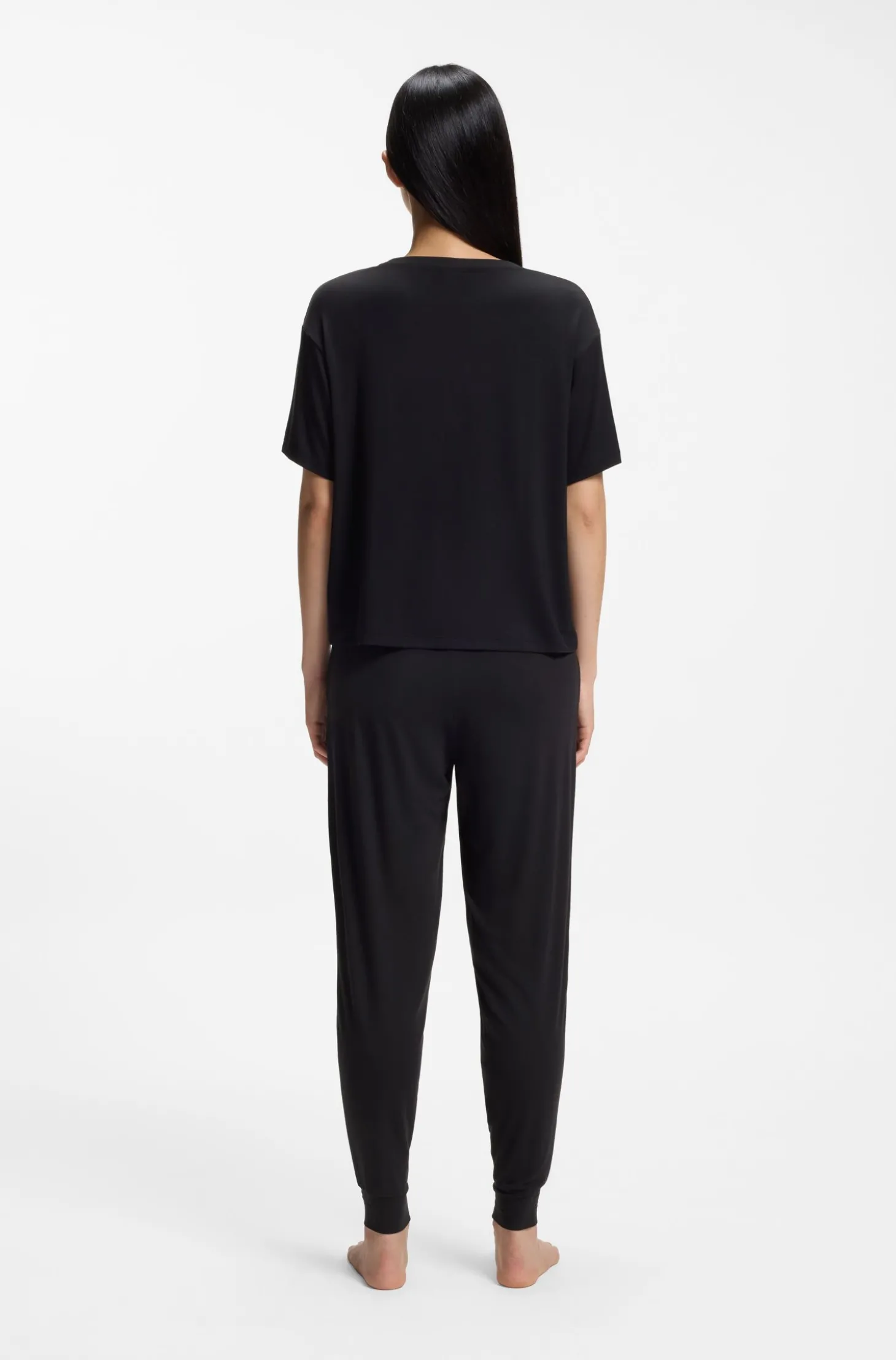 Relaxed-Fit Pyjama-Shirt aus Stretch-Jersey mit kontrastfarbenem Logo