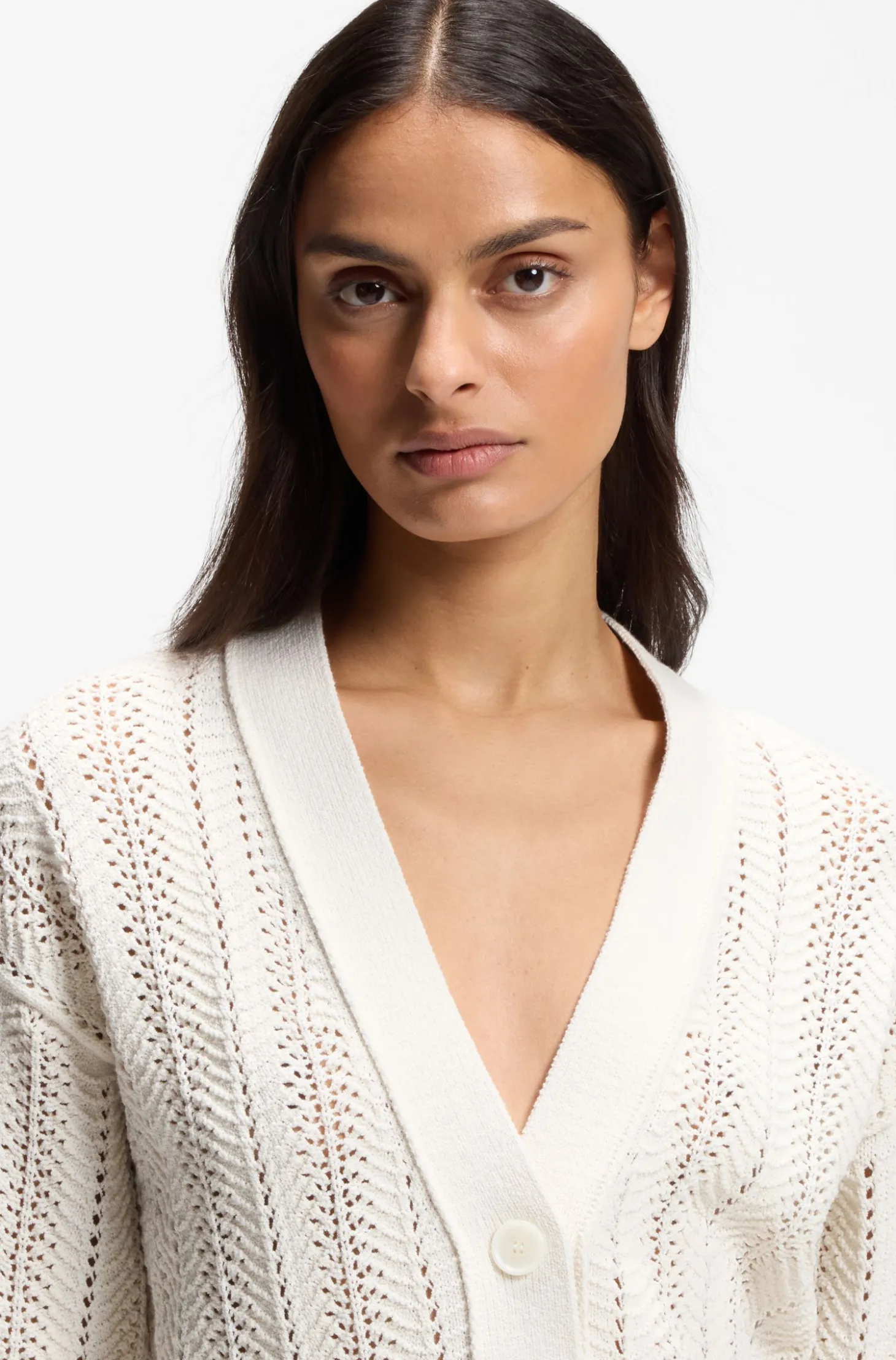 Relaxed-Fit Strickjacke aus Baumwoll-Mix mit Wellenstruktur