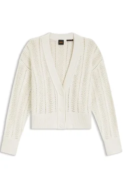 Relaxed-Fit Strickjacke aus Baumwoll-Mix mit Wellenstruktur