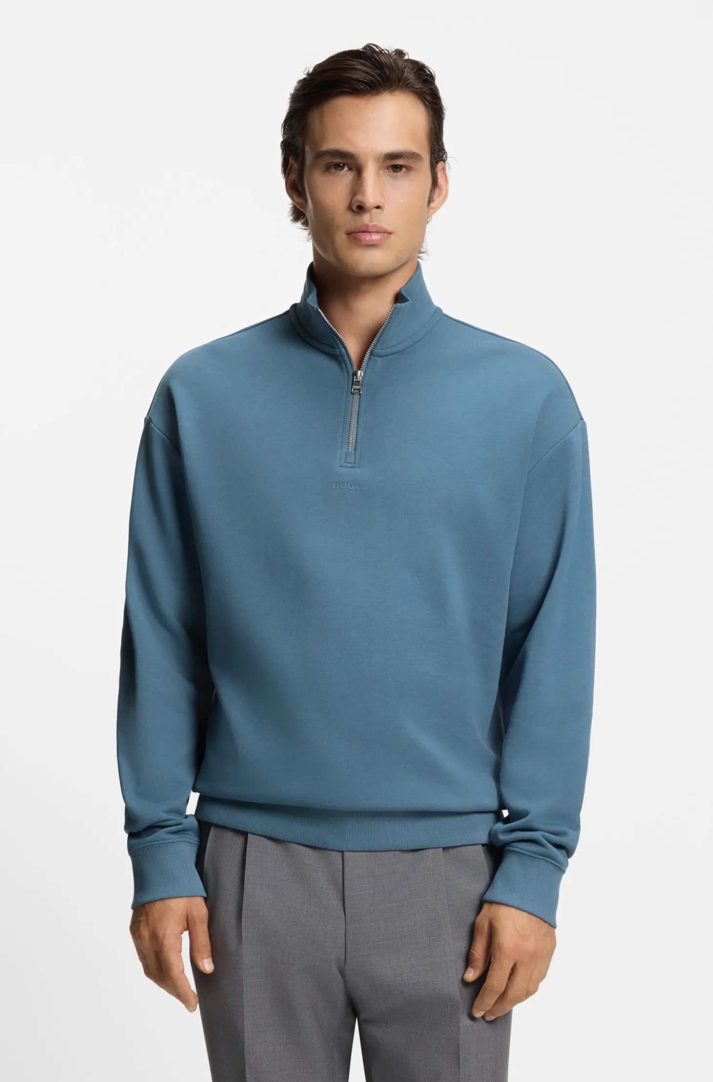 Relaxed-Fit Sweatshirt aus Baumwolle mit Troyerkragen