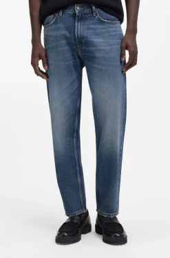 Relaxed Tapered-Fit Jeans aus ägyptischem Baumwoll-Denim in Blau