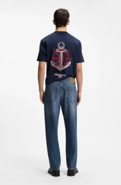 Relaxed Tapered-Fit Jeans aus blauem Denim
