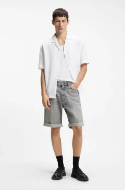 Relaxed-Tapered-Fit Shorts aus grauem Stone-washed-Denim