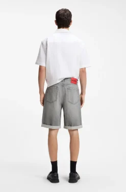 Relaxed-Tapered-Fit Shorts aus grauem Stone-washed-Denim