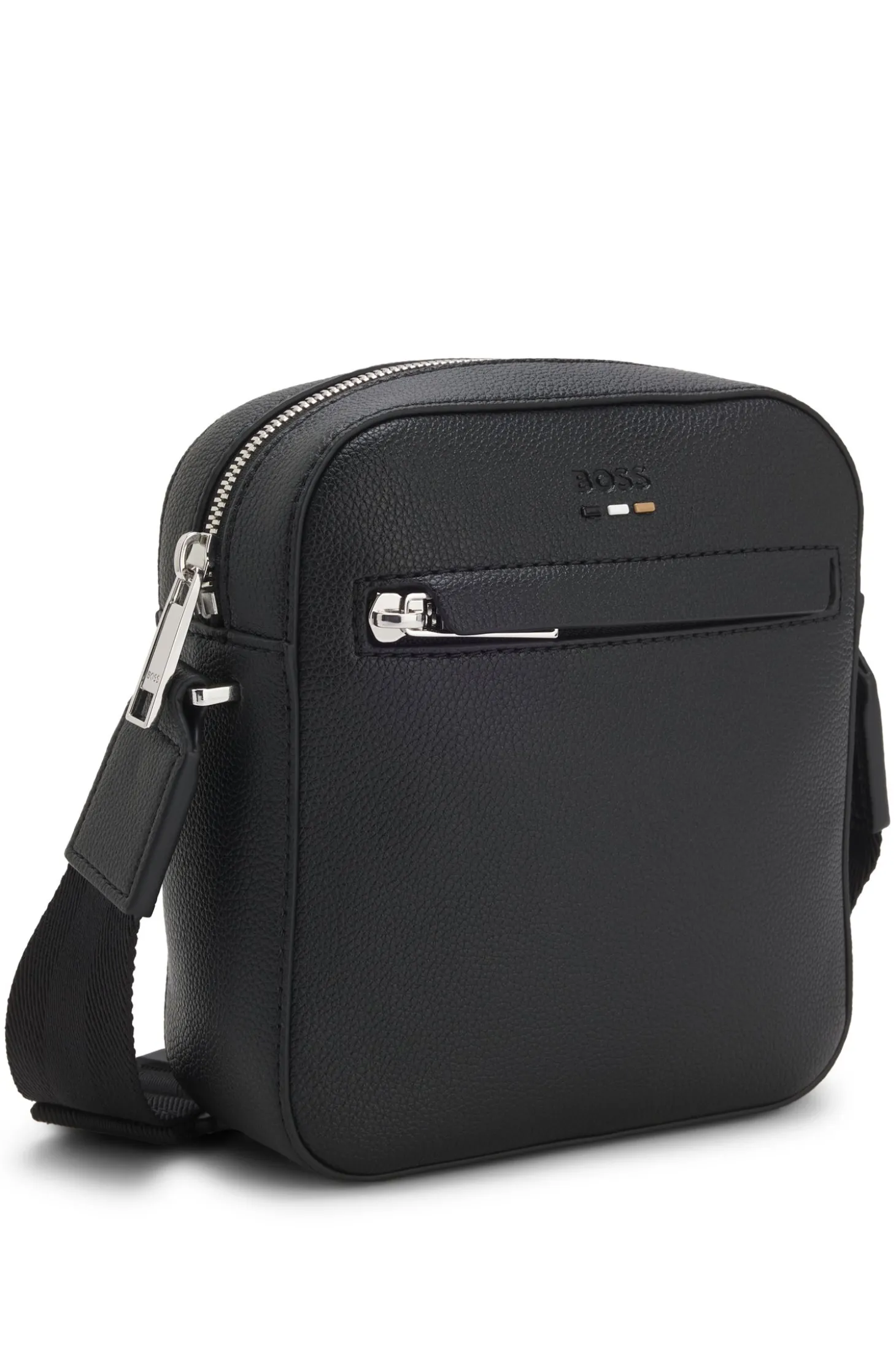 Reporter-Tasche aus genarbtem Kunstleder mit Signature-Stripe-Details