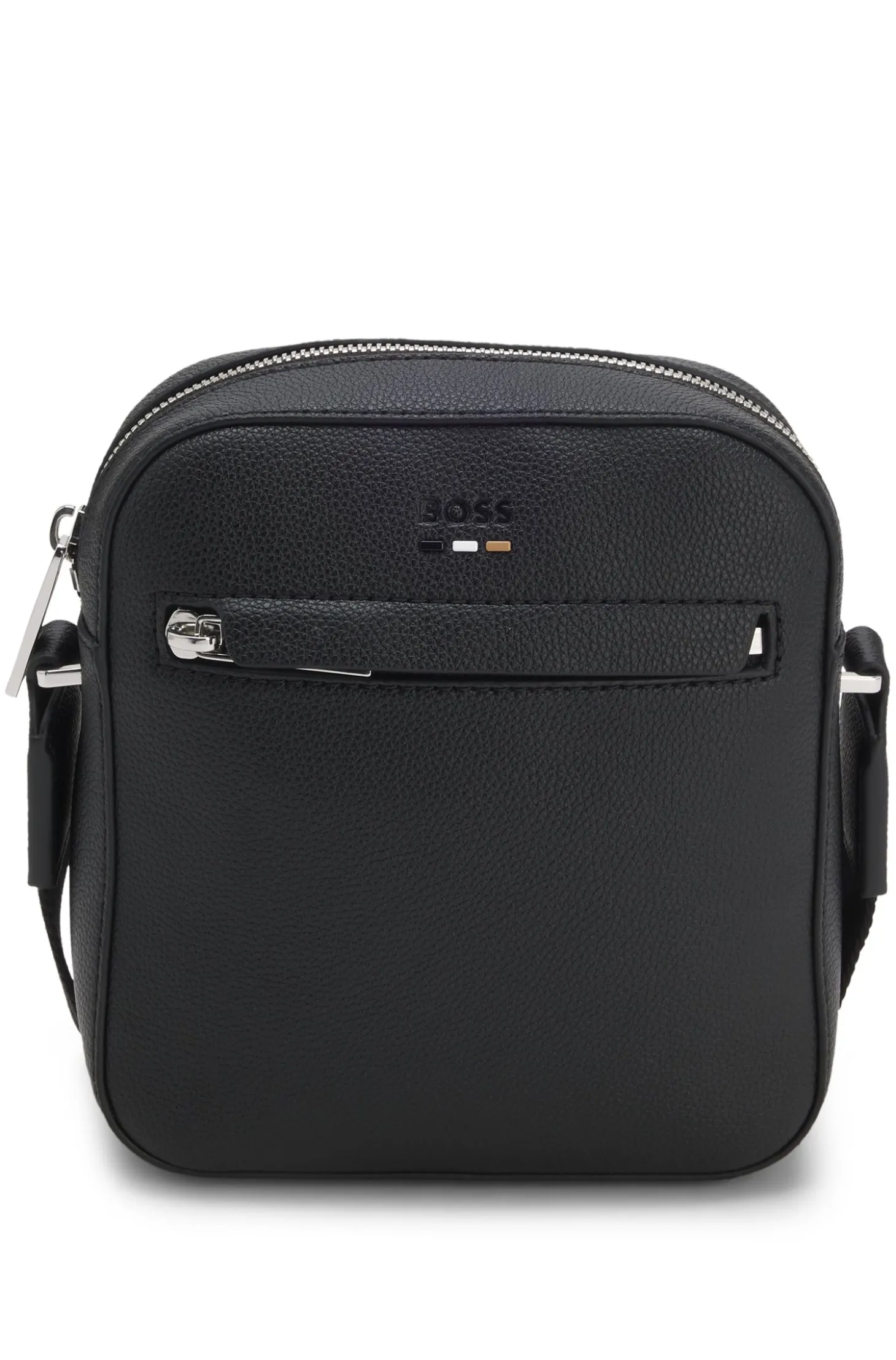 Reporter-Tasche aus genarbtem Kunstleder mit Signature-Stripe-Details