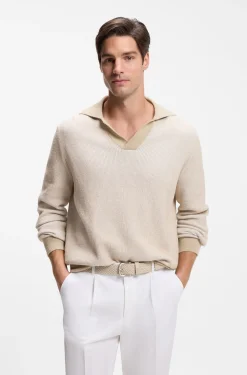 Rippstrick-Pullover aus Baumwoll-Mix mit Johnny-Kragen