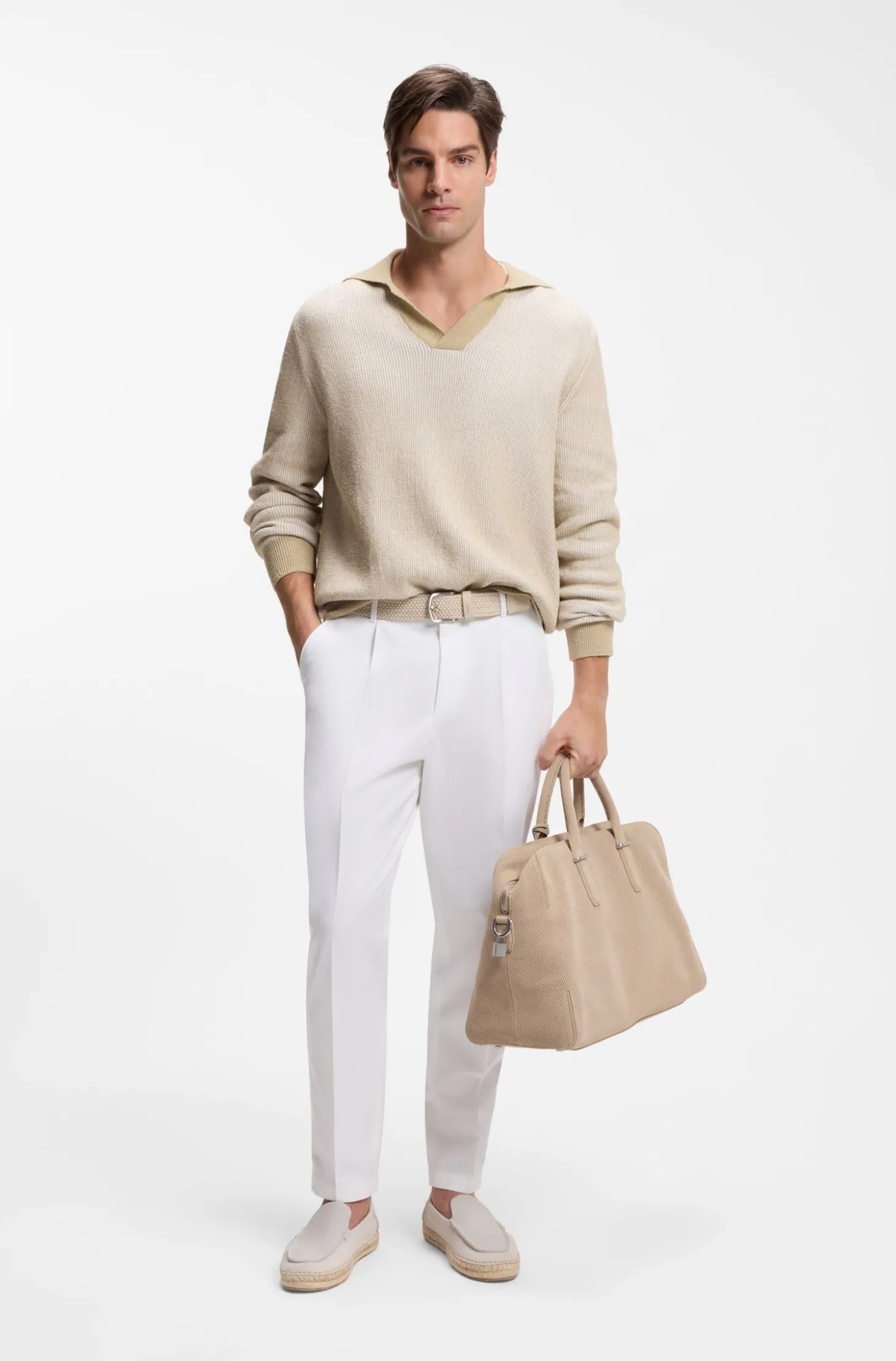 Rippstrick-Pullover aus Baumwoll-Mix mit Johnny-Kragen