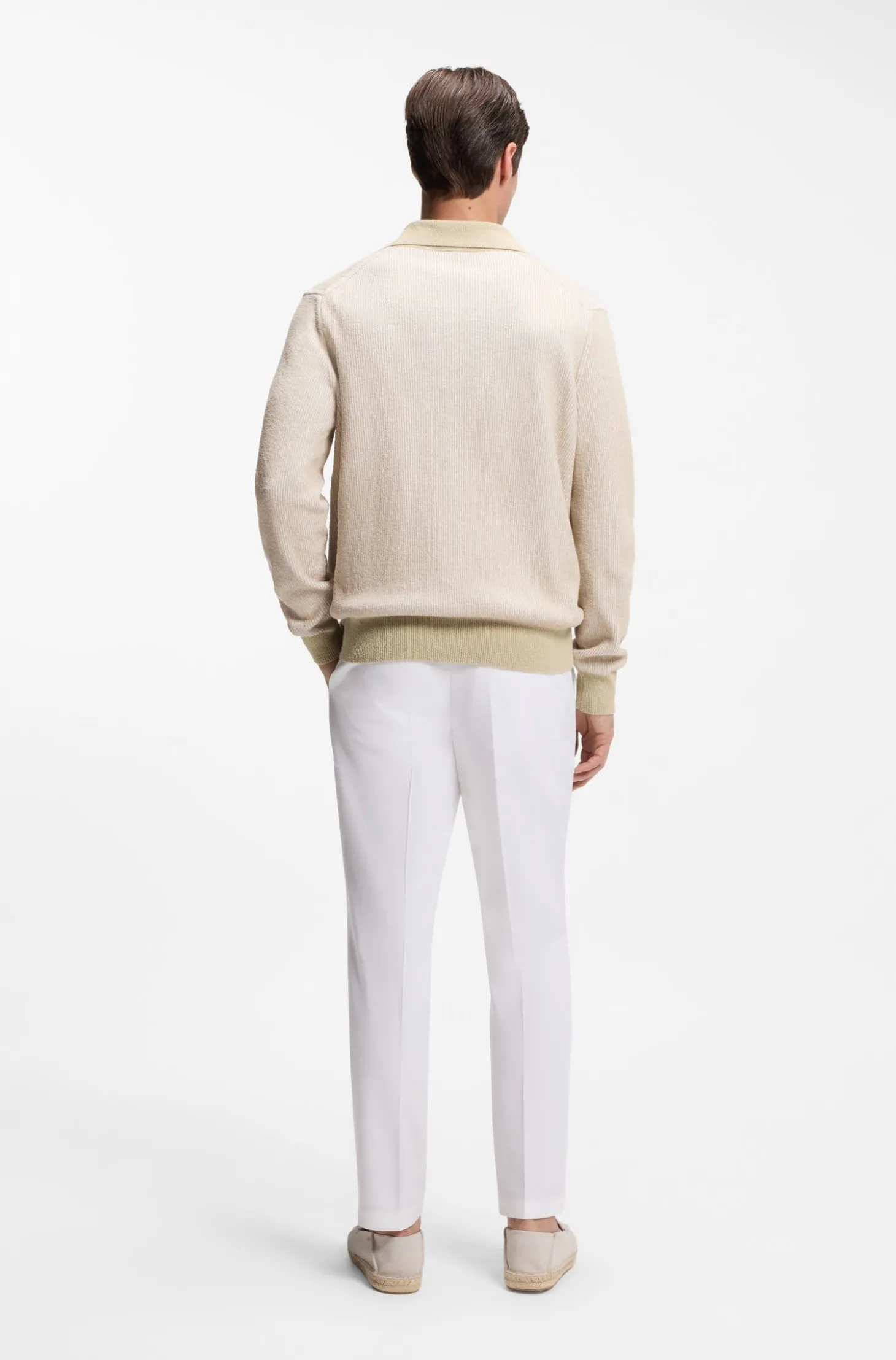Rippstrick-Pullover aus Baumwoll-Mix mit Johnny-Kragen