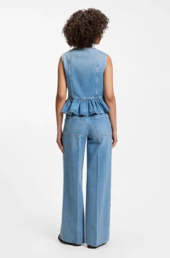Ärmellose Regular-Fit Bluse aus Denim mit Schößchen